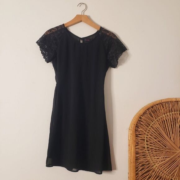 Black Mini Dress Lace Sleeves 6 - Picture 1 of 5